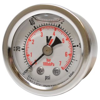 Valley Instrument Grade A Back Mount 1 1/2in. Glycerin Filled Gauge — 0-100 PSI  Hydraulic Gauges