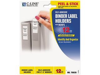 C line 70035 Self Adhesive Ring Binder Label Holders, Top Load, 2 1/4 x 3, Clear, 12/Pack