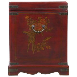 Handmade Oriental Antique Style Red Bonded Leather End Table / Storage