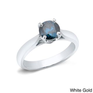 Auriya 14k Gold 1ct TDW Round cut Blue Diamond Solitaire Ring