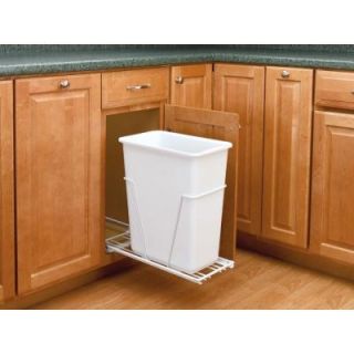 Rev A Shelf 19 in. H x 10 in. W x 22 in. D Single 30 Qt. Pull Out White Waste Containers with Full Extension Slides RV 9PB S