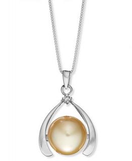Sterling Silver Necklace, Cultured Golden South Sea Pearl (11mm) and