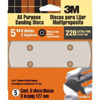 3M 5 Pack 5 in W x 5 in L 220 Grit Commercial Discs Sandpaper