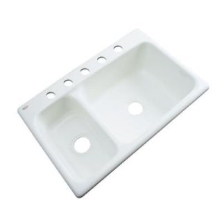 Thermocast Wyndham Drop In Acrylic 33 in. 5 Hole Double Bowl Kitchen Sink in White 42500