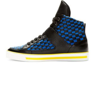 Versace Black & Blue Woven High Top Sneakers