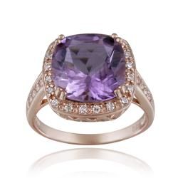 Glitzy Rocks Rose Gold over Silver 10 3/4ct TGW Amethyst and CZ Square