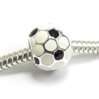 Queenberry Sterling Silver Sport Round Football Soccer European Bead