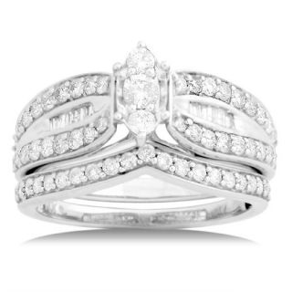 1 Carat Diamond Marquise Bridal Set in 14kt White Gold