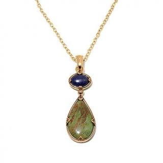 Studio Barse 4 in 1 Green Jasper and Lapis Bronze Enhancer Pendant with 30" Chain and 18" Leather Necklace   7455503