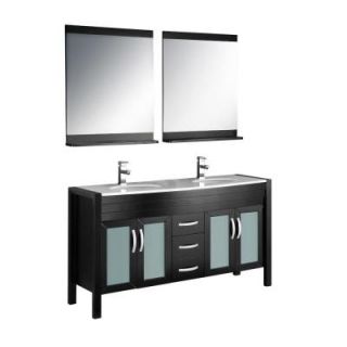 Fresca Infinito 60 in. Double Vanity in Espresso with Glass Stone Vanity Top in White and Mirror DISCONTINUED FVN5160ES
