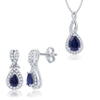 Rhodium over Brass Created Blue Sapphire and Diamond Accent Jewelry Set (I J, I2 I3)