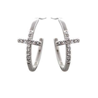 Sterling Silver Cross Cubic Zirconia Hoops   Jewelry   Earrings