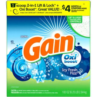 Gain Powder Laundry Detergent, Icy Fresh Fizz, 63 Loads 100 oz