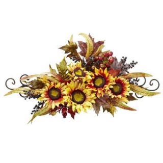 Nearly Natural 12 in. H Yellow Sunflower Swag with Metal Frame 4932
