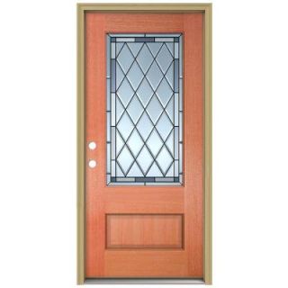 JELD WEN 36 in. x 96 in. Firethorne 3/4 Lite Unfinished Mahogany Wood Prehung Front Door with Brickmould and Patina Caming THDJW185600180