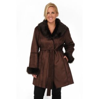 EXcelled Womens Plus Size Shearling Belted Coat
