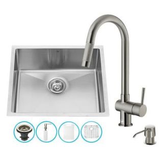 Vigo All in One Undermount Stainless Steel 23 in. 0 Hole Single Bowl Kitchen Sink in Stainless Steel VG15220