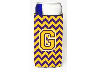 Letter G Chevron Purple and Gold Ultra Beverage Insulators for slim cans CJ1041 GMUK