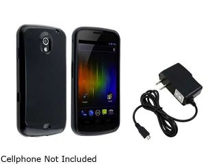 Insten Black TPU Rubber Skin Case + Travel/Wall Charger for Samsung Galaxy Nexus i9250
