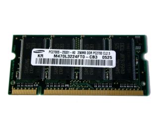 SAMSUNG Semiconductor 256MB 200 Pin DDR SO DIMM DDR 333 (PC 2700) Laptop Memory Model M470L3224FT0 CB3   Laptop Memory