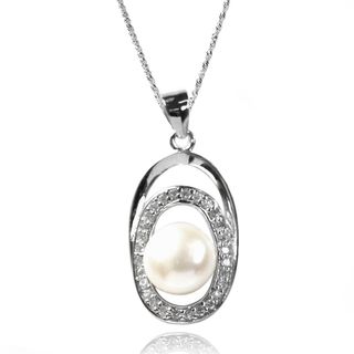 Sterling Silver Pearl and Diamond Accent Drop Necklace (10 10.5 mm