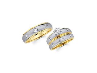 1/3ct Diamond 14k Two Tone Gold Engagement Wedding Trio His and Hers Ring Set (G H, SI2)