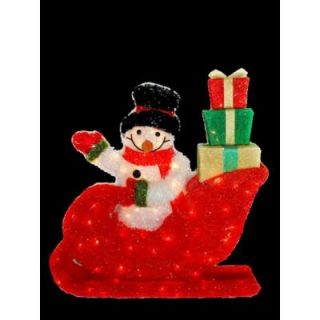 28 in. Waving Snowman in Santa's Sleigh with 85 Clear Lights K11B34X