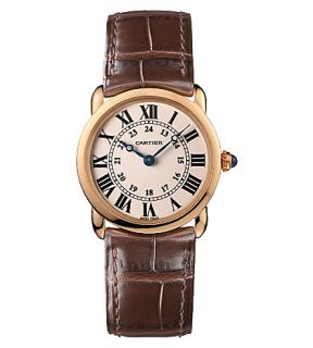 CARTIER   Ronde Louis Cartier 18ct pink gold and alligator small watch