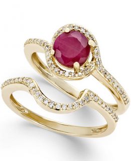Ruby (1 ct. t.w.) and Diamond (1/4 ct. t.w.) Bridal Set of 2 Rings in