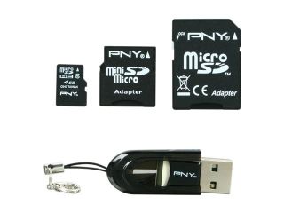 PNY 4GB MicroSD 4 IN 1 Mobile Media Kit Flash Card Model P SDU4G4IN1 FS
