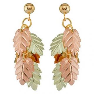 Black Hills Gold Tricolor 10K Dangling Leaf Cluster Earrings   Jewelry