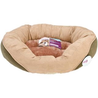 PoochPlanet SnuggleBuddy Deluxe Cuddler Pet Bed Medium 26"X22"X7" Tan/Green