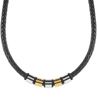 Crucible Two Tone Stainless Steel Braided Leather Beaded Necklace