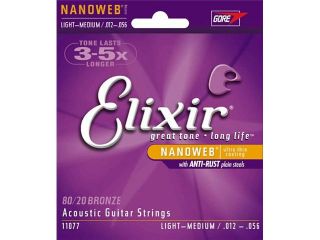 Elixir 11077 Med Light NanoWeb Ac Guitar Strings 12 56