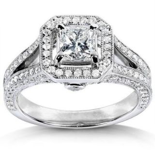 Annello 14k White Gold 1 1/3ct TDW Princess Cut Diamond Halo Wedding Ring Size 10