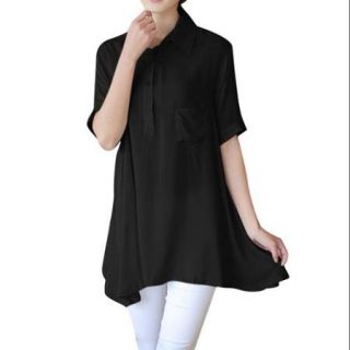 Allegra K Women's Short Sleeve 1/2 Placket Casual Tunic Shirt Black (Size L / 12)