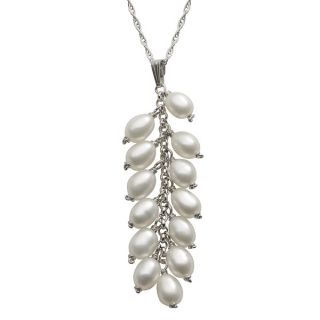 Pearls For You Sterling Silver White Freshwater Drop Pearl and Diamond