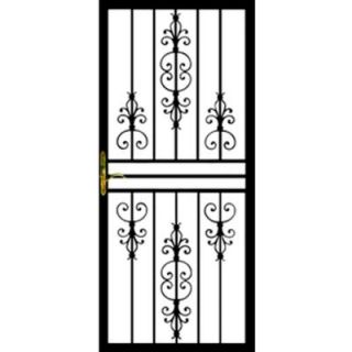 Grisham 32 in. x 80 in. 108 Series Black Hinge Right Flower Security Door with Self Storing Glass Feature 10819