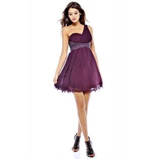 AX Paris   Womens One Shoulder Embellished Waist Purple Dress