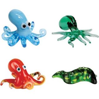 BrainStorm Looking Glass Miniature Glass Figurines, 4 Pack, Oswald Octopus/8 Ball Octopus/Octavius Octopus/Murray Moray Eel
