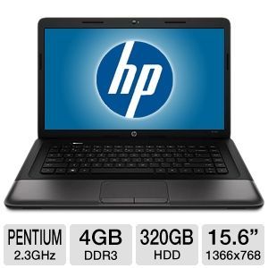HP 650 B5P28UT Notebook PC   Intel Pentium Dual Core B970 2.3GHz, 4GB DDR3, 320GB HDD, DVDRW, 15.6 Display, Windows 7 Home Premium 64 bit