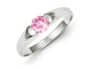 Sterling Silver Pink Round Cz Ring, Size 7