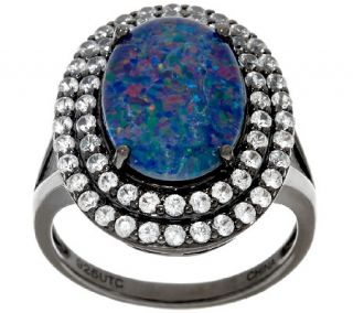 Graziela Gems Australian Opal Triplet & White Zircon Sterling Ring —