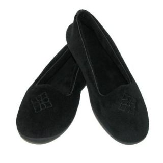 Dearfoams Size Large Womens Terry Velour Embroidered Closed Back Slipper, Black