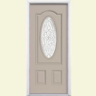 Masonite 36 in. x 80 in. Oakville 3/4 Oval Lite Painted Steel Prehung Front Door with Brickmold 33989