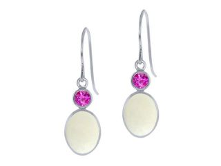 2.36 Ct Oval Cabochon White Opal Pink Sapphire 14K White Gold Earrings