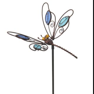 Dragonfly Glass and Iron Blue Garden Stake