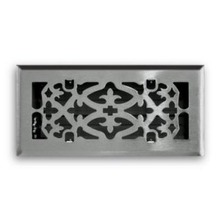 T.A. Industries 04 in. x 12 in. Ornamental Scroll Floor Diffuser Finished in Satin Nickel H164 OSN 04X12