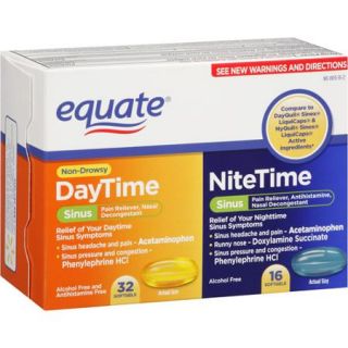 Equate Non Drowsy DayTime/NiteTime Sinus Softgels, 48 count