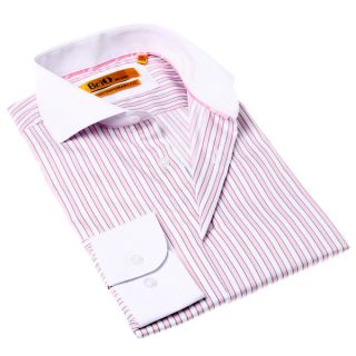 Brio Milano Mens White and Pink Stripe Button up Dress Shirt
